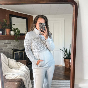 L.L. BEAN | Women's Small Gray Nordic Fair Isle Turtleneck Sweater Chunky Knit